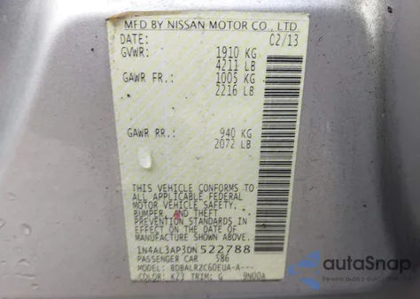 2013 Nissan Altima 2.5 S z USA, uszkodzony, nr VIN 1N4AL3AP3DN522788